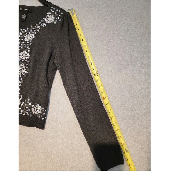 INC International Concepts Sweater Embellished Sparkle Gray Silver Lightweight - Picture 5 of 9